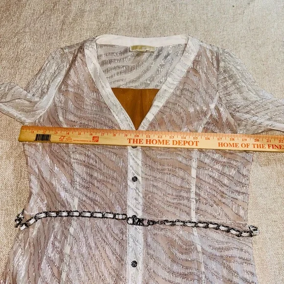 ✨ Michael Michael Kors Metallic Shimmer Midi Dress Chain Waist L - Picture 10 of 16